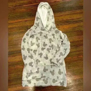 Disney Mickey Mouse Gray Hooded Fleece Lounge Pullover Sz Large
